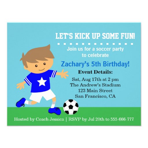 Cute Soccer Boy, Football Themed Birthday Party Custom Invitations