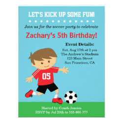 Cute Soccer Boy, Football Themed Birthday Party Personalized Announcements