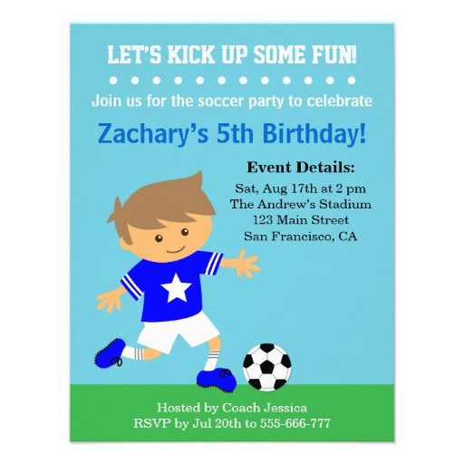 Cute Soccer Boy, Football Themed Birthday Party Custom Invite