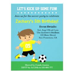 Cute Soccer Boy, Football Themed Birthday Party Custom Invites