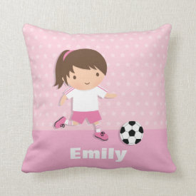 Cute Soccer Footballer Girl Pink Throw Pillow