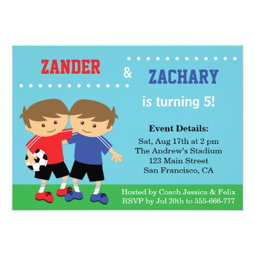 Cute Soccer Twins, Soccer Kids Birthday Party Invitation