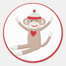 Cute Sock Monkey Envelope Seals or Toppers Stickers