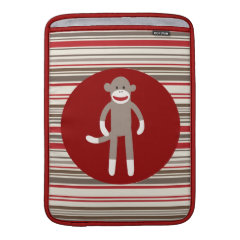 Cute Sock Monkey on Red Circle Red Brown Stripes MacBook Air Sleeves