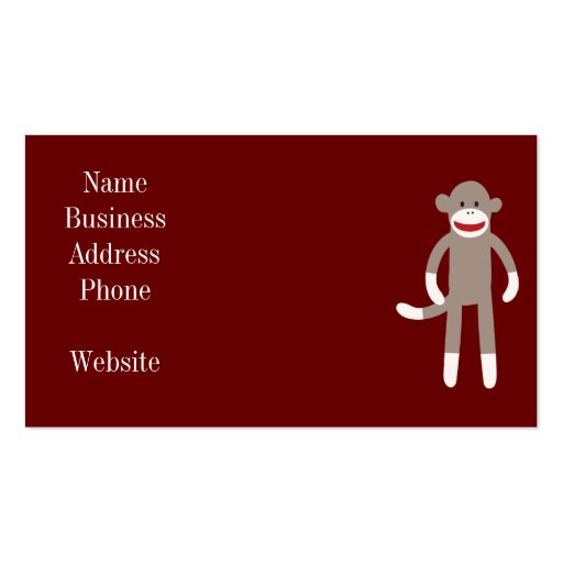 Cute Sock Monkey on Red with Stripes Business Cards (front side)