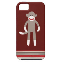 Cute Sock Monkey on Red with Stripes iPhone 5 Covers