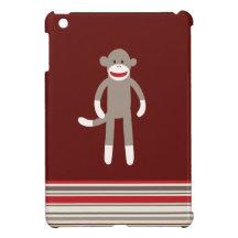 Cute Sock Monkey on Red with Stripes Cover For The iPad Mini