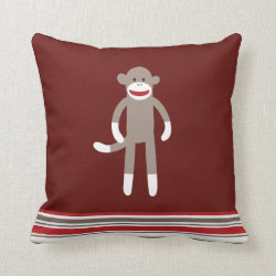 Cute Sock Monkey on Red with Stripes Pillow
