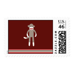 Cute Sock Monkey on Red with Stripes Stamps