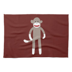 Cute Sock Monkey on Red with Stripes Towel