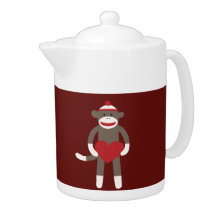 Cute Sock Monkey with Hat Holding Heart