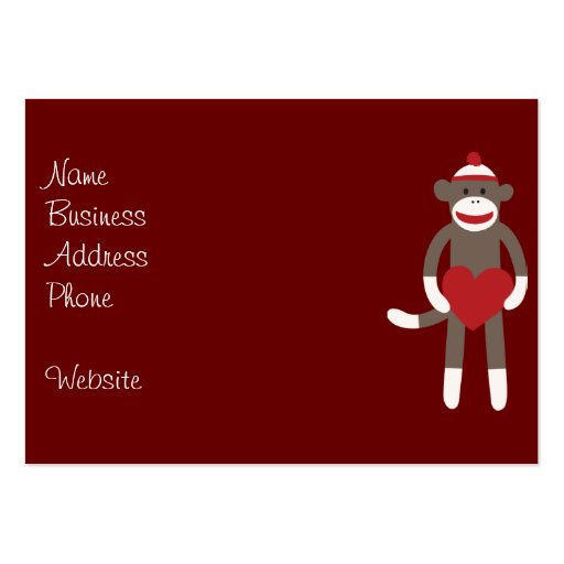 Cute Sock Monkey with Hat Holding Heart Business Card (front side)