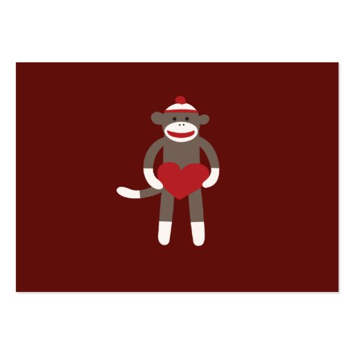Cute Sock Monkey with Hat Holding Heart Business Card (back side)