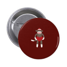 Cute Sock Monkey with Hat Holding Heart Pinback Button