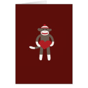 Cute Sock Monkey with Hat Holding Heart Greeting Cards