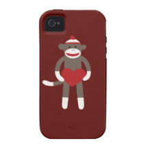 Cute Sock Monkey with Hat Holding Heart Case-Mate iPhone 4 Covers