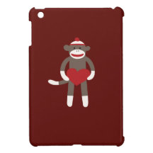 Cute Sock Monkey with Hat Holding Heart iPad Mini Cases