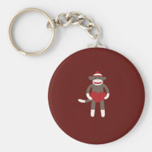 Cute Sock Monkey with Hat Holding Heart Keychains