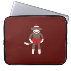 Cute Sock Monkey with Hat Holding Heart Laptop Sleeve