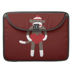 Cute Sock Monkey with Hat Holding Heart MacBook Pro Sleeves