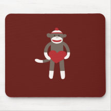 Cute Sock Monkey with Hat Holding Heart Mouse Pads