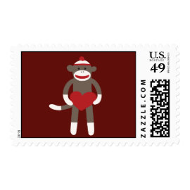 Cute Sock Monkey with Hat Holding Heart Stamps