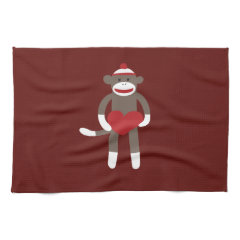 Cute Sock Monkey with Hat Holding Heart Towel