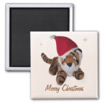 Cute Soft Toy Christmas Tiger In Santa Hat Magnet