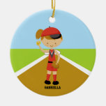 Cute Softball Player in Red & Black Ornament