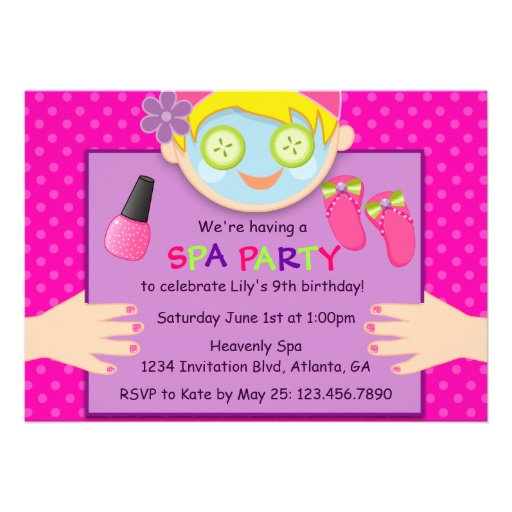 Cute Spa Birthday Party Invitation (front side)