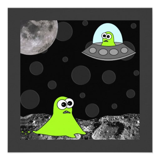 Cute Space Alien Theme Kids Birthday Custom Invite