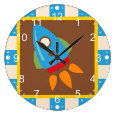 Cute Space Ship Rocket Outer Space Blue Kids Wall Clock