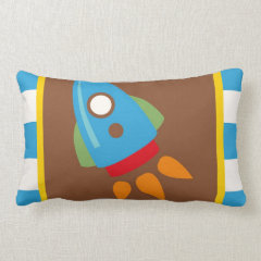 Cute Space Ship Rocket Outer Space Blue Kids Throw Pillows