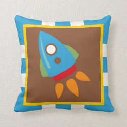 Cute Space Ship Rocket Outer Space Blue Kids Throw Pillows