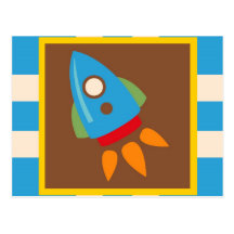 Cute Space Ship Rocket Outer Space Blue Kids Post Cards
