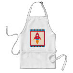 Cute Space Ship Rocket Outer Space Red Blue Apron