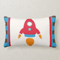 Cute Space Ship Rocket Outer Space Red Blue Throw Pillows