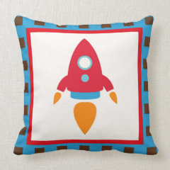 Cute Space Ship Rocket Outer Space Red Blue Pillows