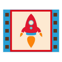 Cute Space Ship Rocket Outer Space Red Blue Post Cards