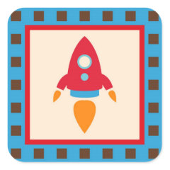 Cute Space Ship Rocket Outer Space Red Blue Sticker