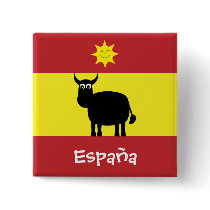 Cute Spanish Bull, Sun & Flag Pinback Buttons