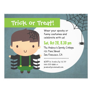 Cute Spider Boy Kids Halloween Party Invitations