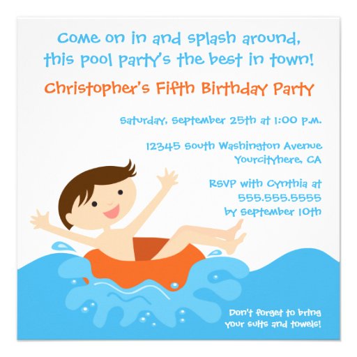 Cute splash boy's pool party birthday invitation