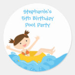 Cute splash girl's pool party birthday stickers
