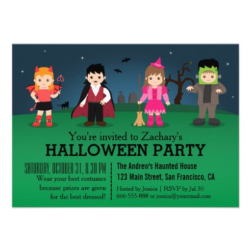 Cute Spooky Monsters Halloween Party Personalized Announcement