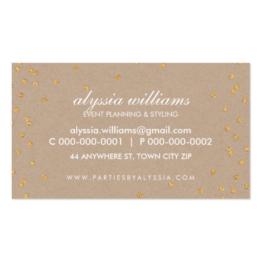 CUTE SPOT confetti gold sparkly glitter kraft Business Card Template (back side)
