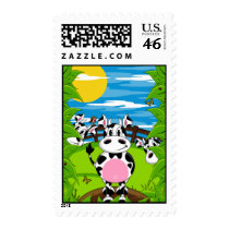 Cute Spotted Cows in Field Stamp