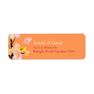 Cute Spring Bird Orange Wedding Label