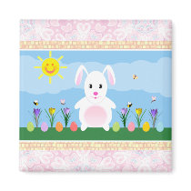 Cute Spring Bunny Rabbit  Square Magnet