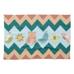 Cute Spring Chevron Whimsical Owls Birds Flowers Hand Towel